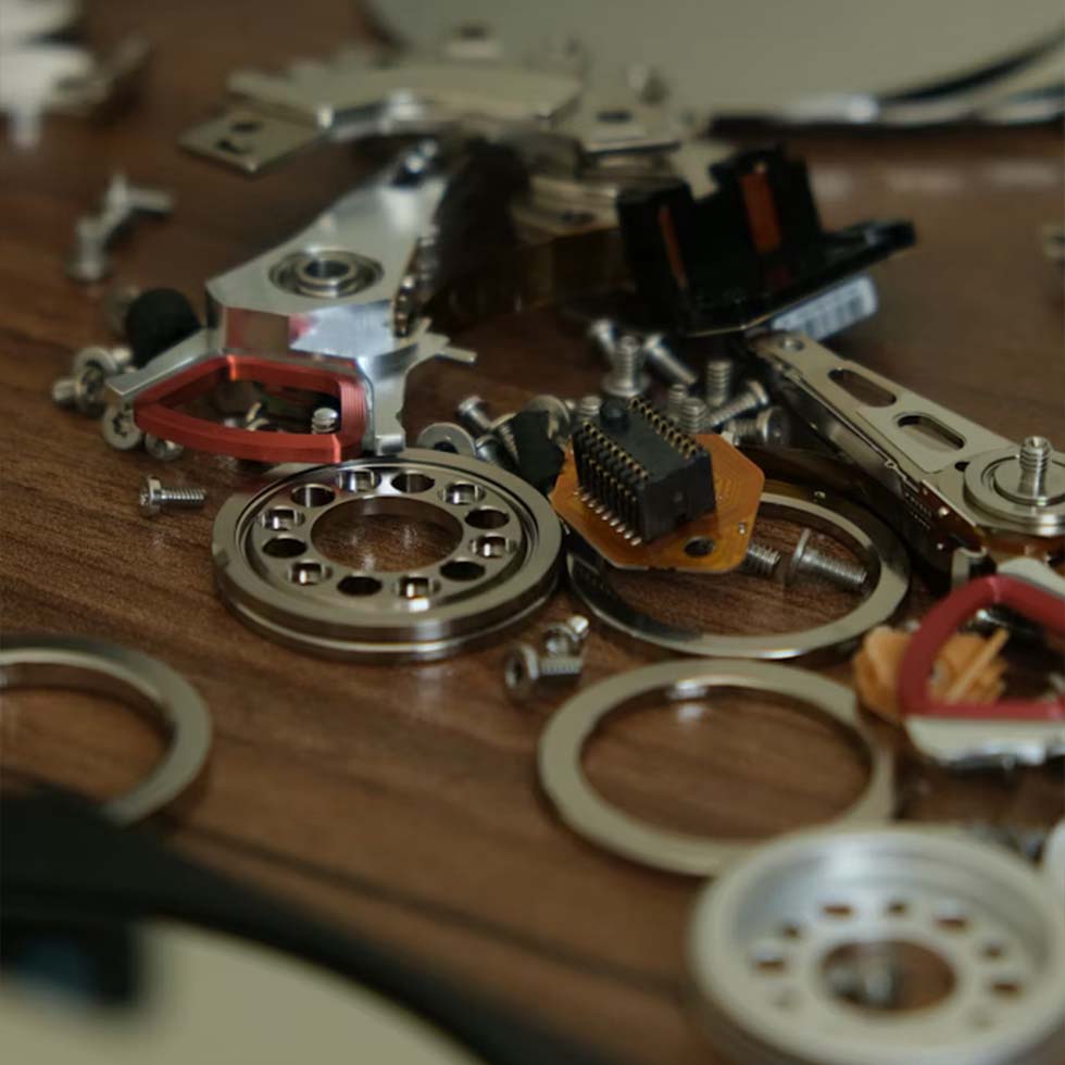 Gears and ball bearings on a table